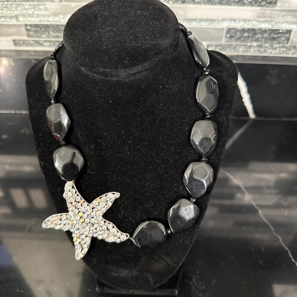 JoJo Black Lucite Star Rhinestone Statement Necklace